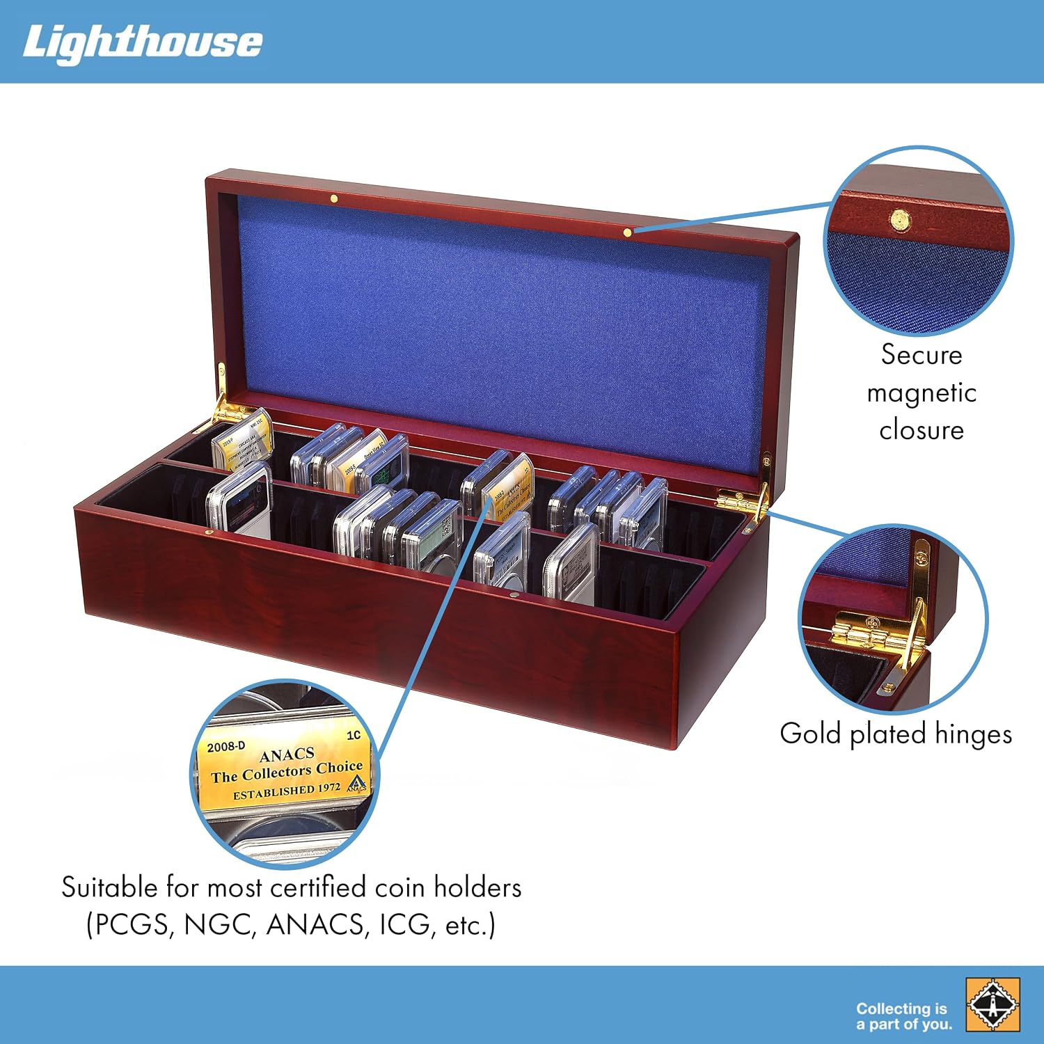 Lighthouse - Coin Box for 50 Slabs - Perfect for Certified Coin Slabs from PCGS